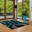 czarno-niebieski dywan we wzory do salonu
